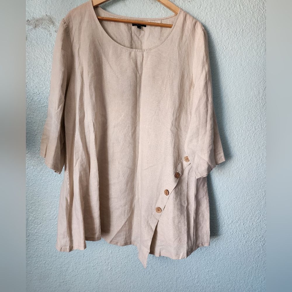 For Cynthia Cream Asymmetrical Blouse with Button Detail